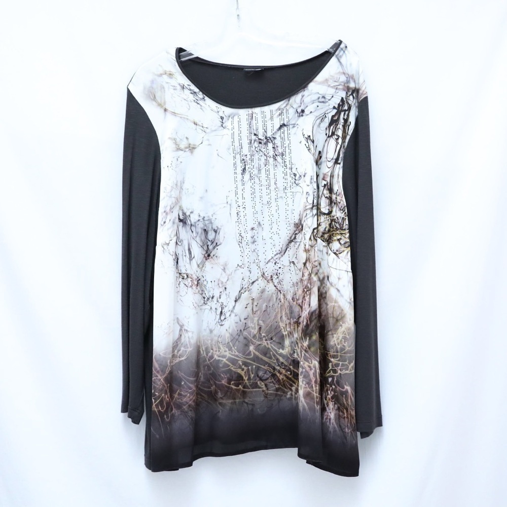 Barbara Lebek plus size top 22 dark grey tunic long sleeve abstract print studed